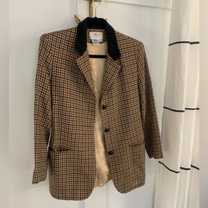 Talbots Petites Oversized Vintage Wool Houndstooth Blazer Size 4P Made in USA